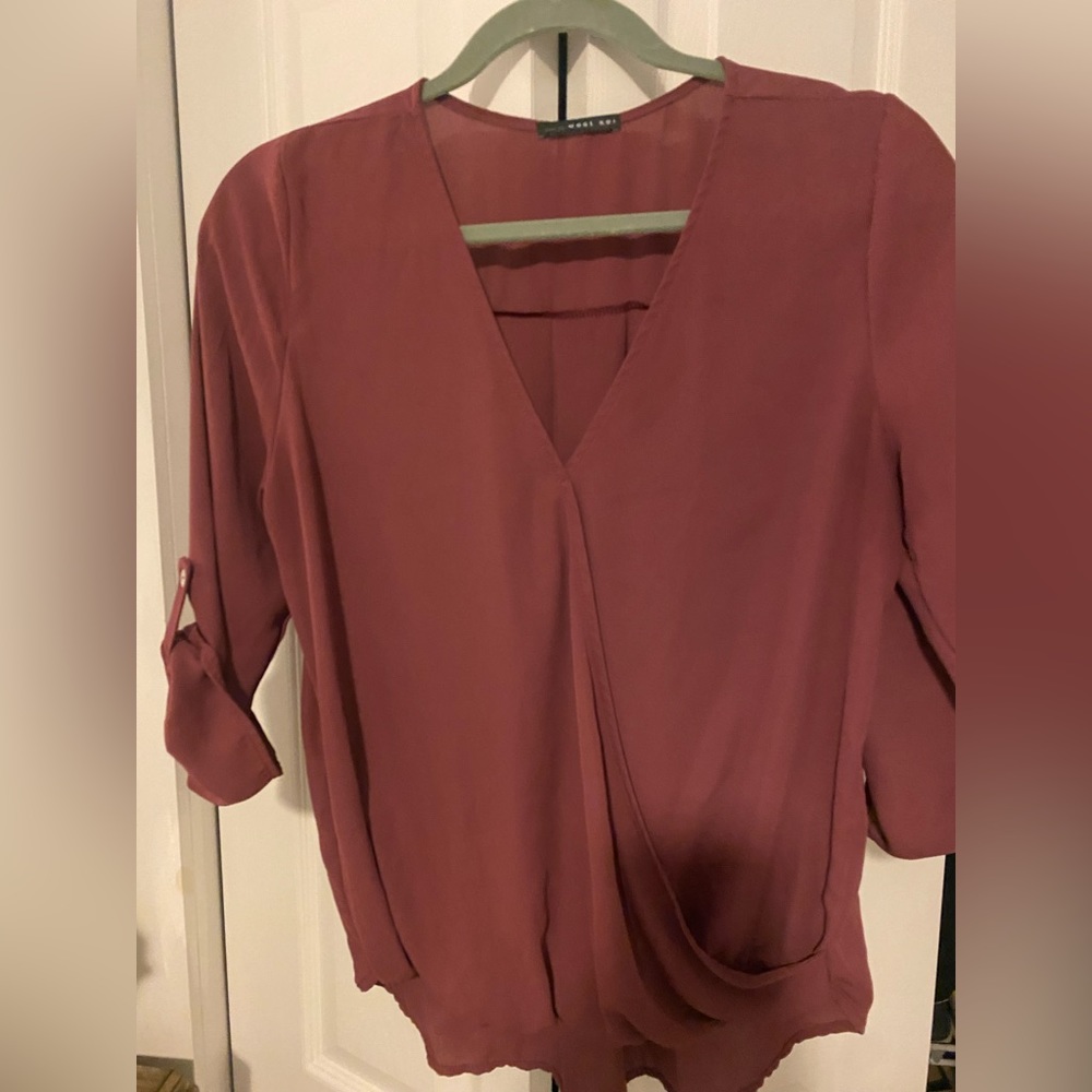 Stitch Fix/ West Kei- mauve - Allan Surplice Rolltab Highlow Blouse